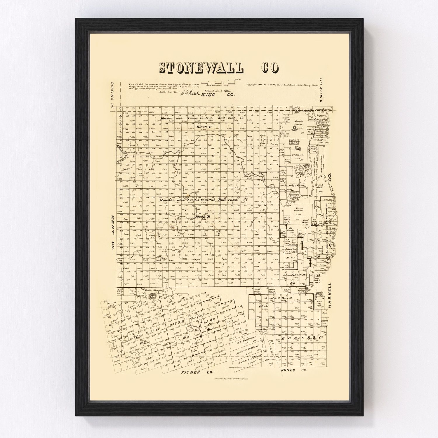 Vintage Map of Stonewall County, Texas 1880