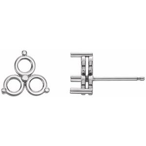14K White Gold 2.2 mm Round Three-Stone Earring Mounting