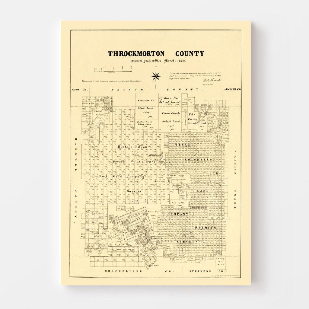 Vintage Map of Throckmorton County, Texas 1879
