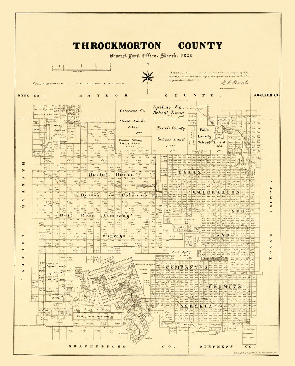 Vintage Map of Throckmorton County, Texas 1879