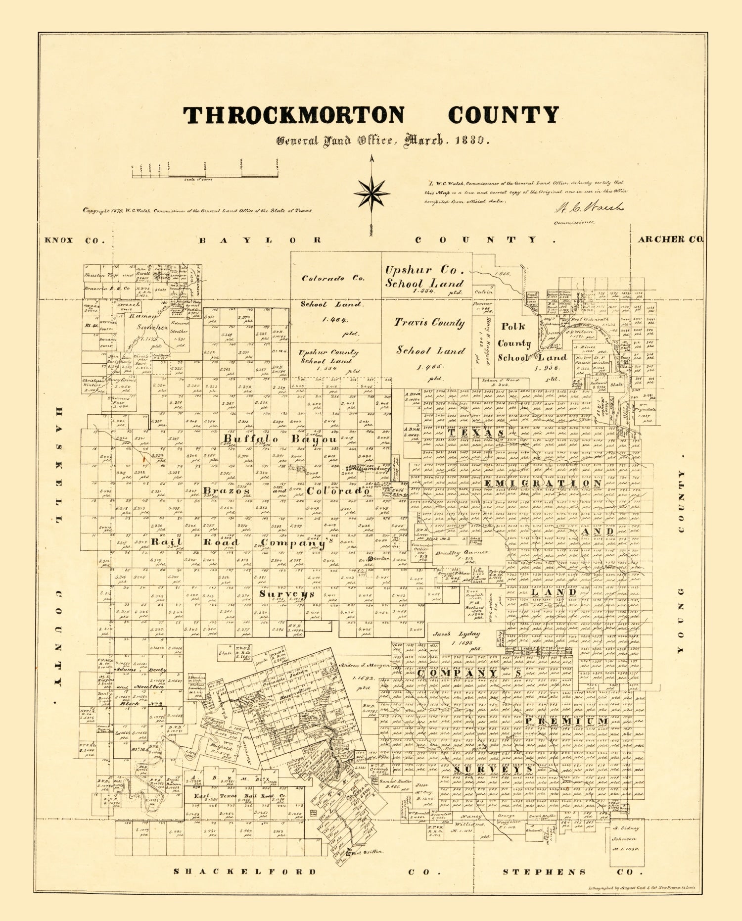 Vintage Map of Throckmorton County, Texas 1879