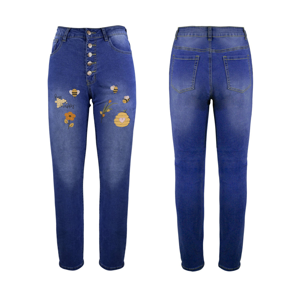 Bee Happy Women's Jeans (Front Printing) | Ships from USA