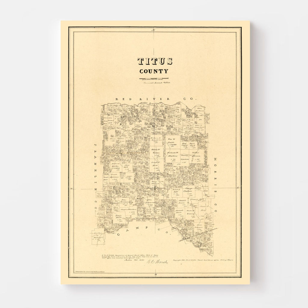 Vintage Map of Titus County, Texas 1880