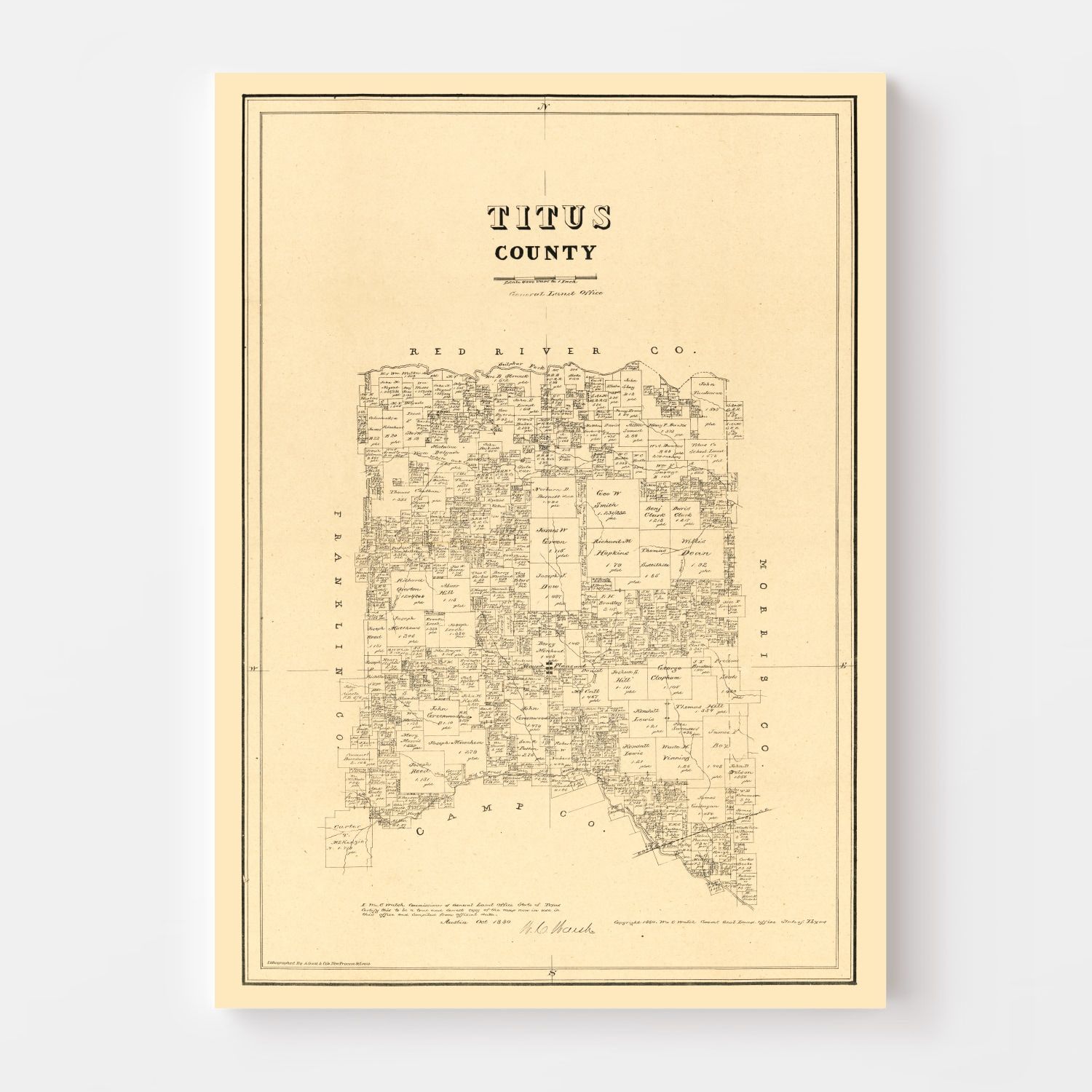 Vintage Map of Titus County, Texas 1880
