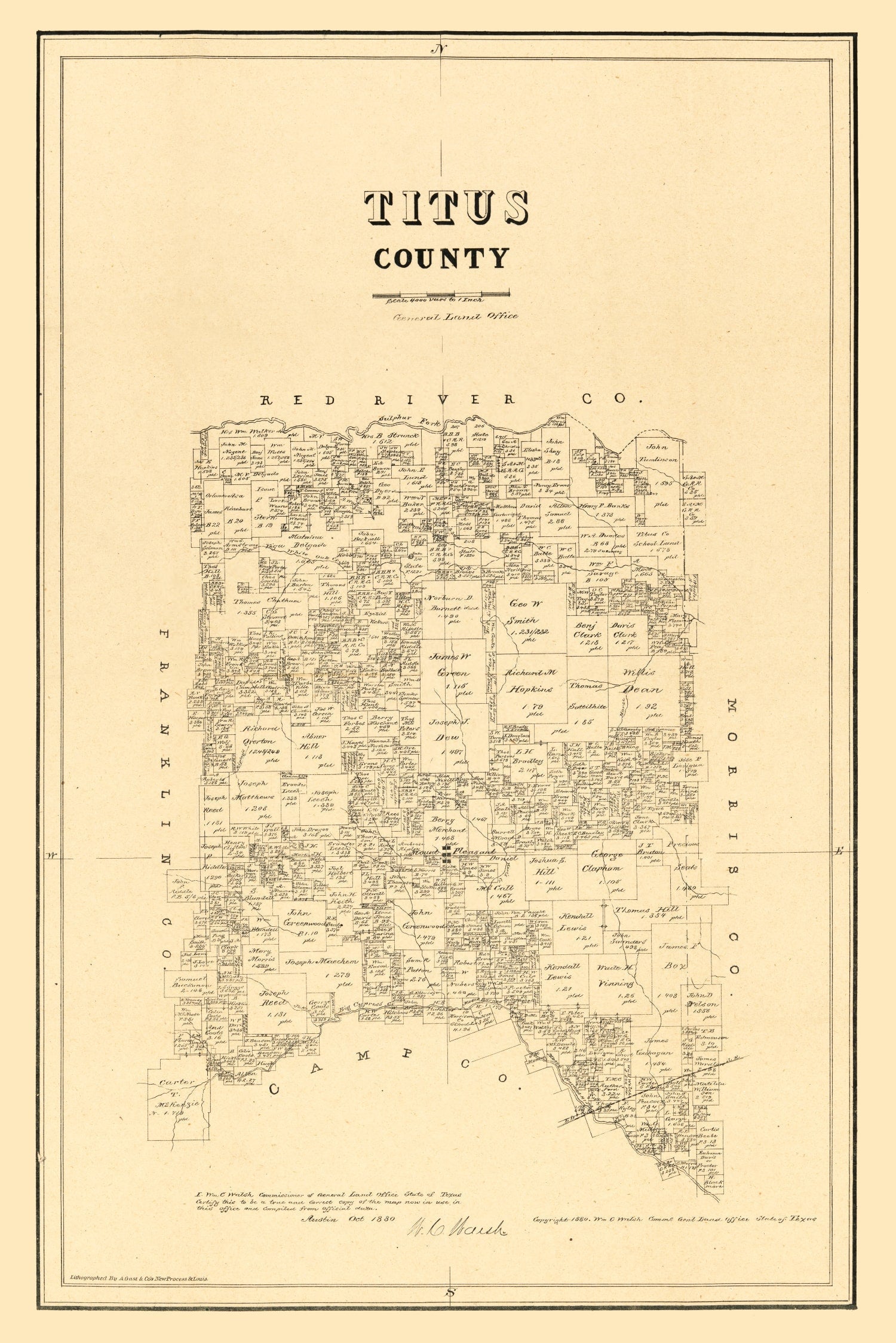 Vintage Map of Titus County, Texas 1880