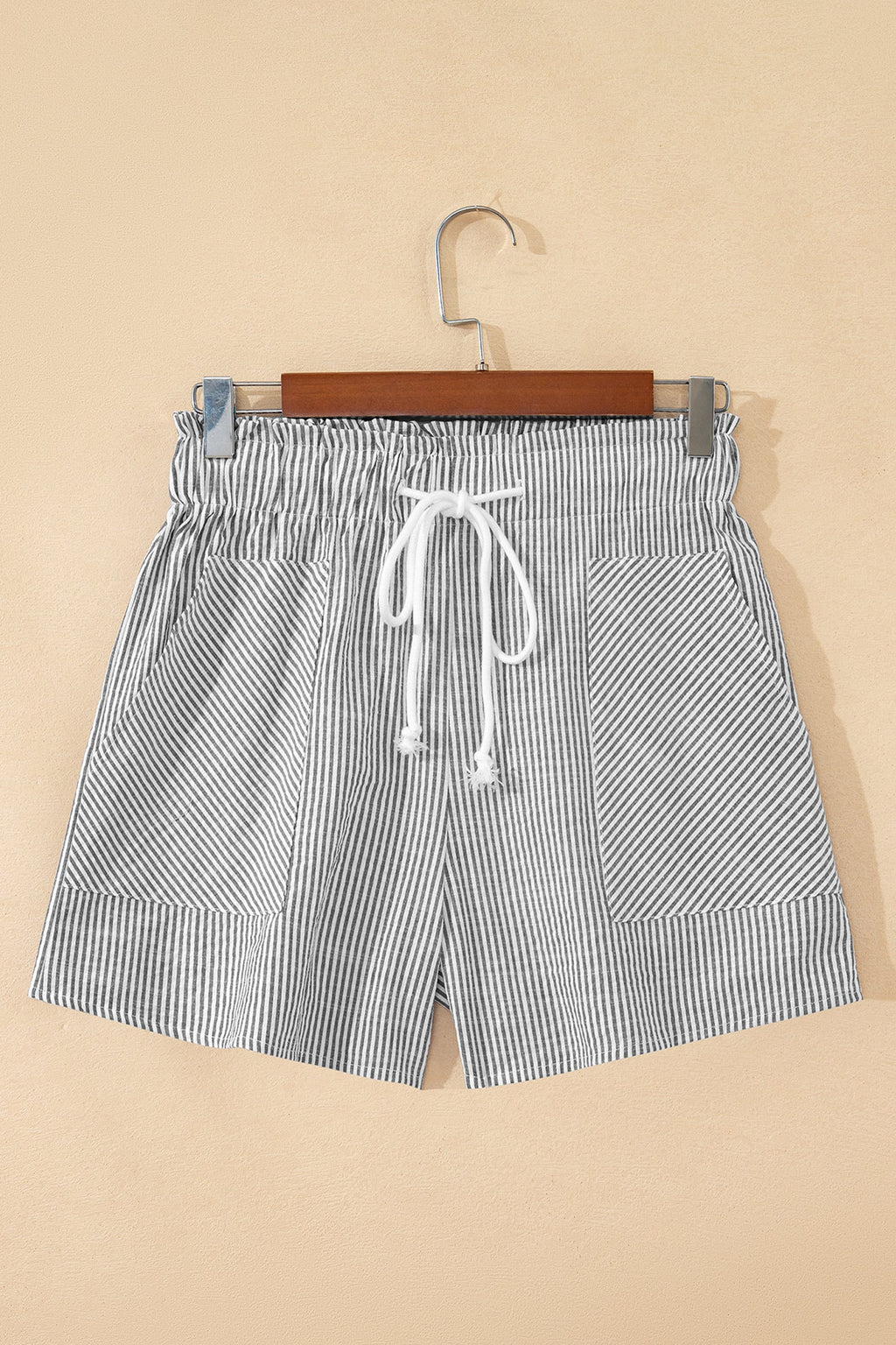 Stripe Lace-Up Elastic Waist Pocketed Shorts