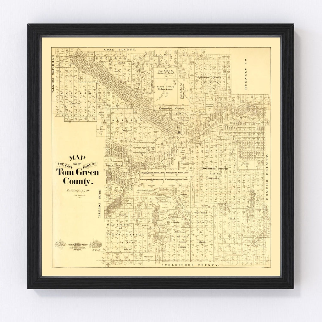 Vintage Map of Tom Green County, Texas 1893