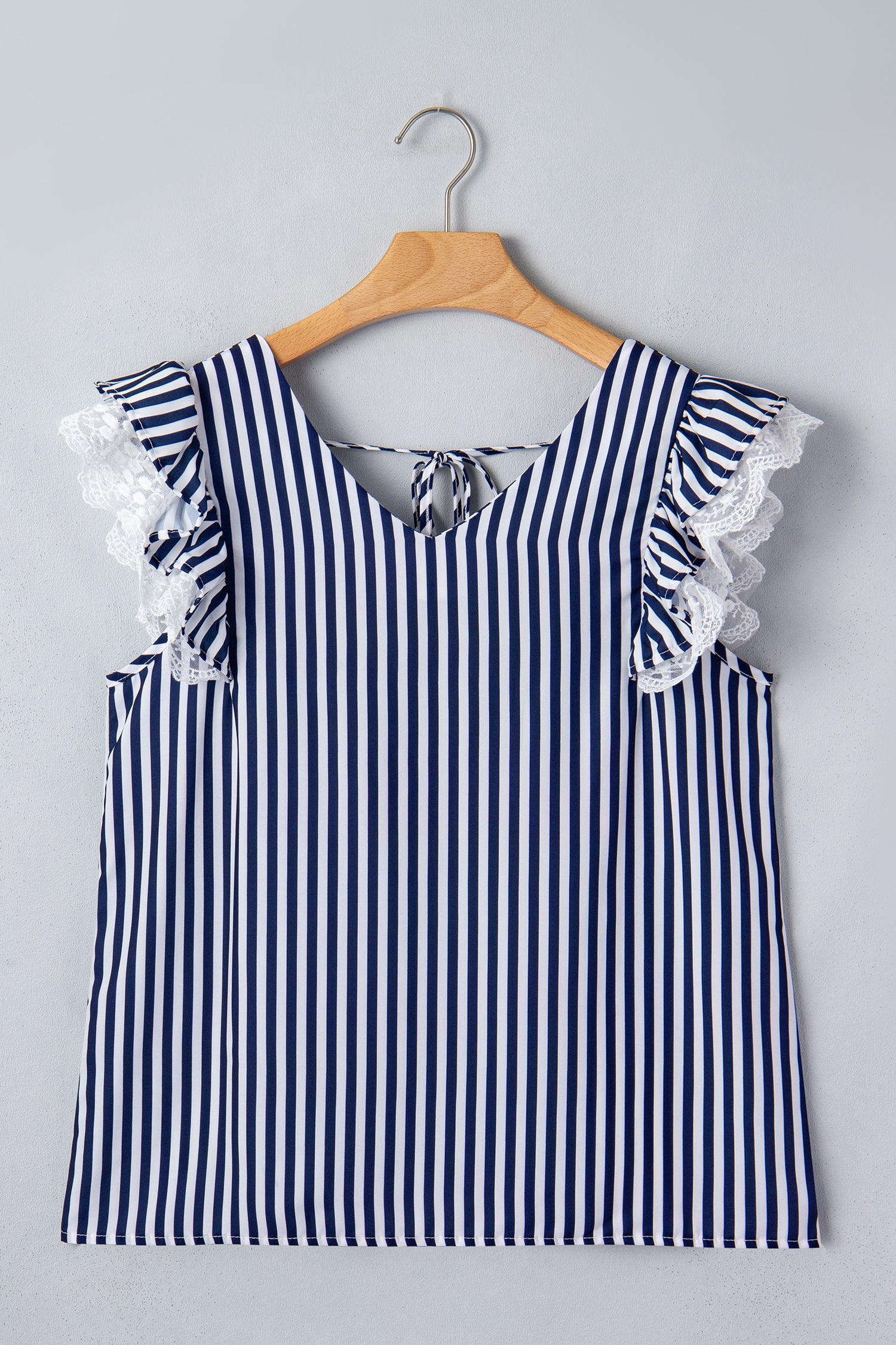 Stripe Lace Ruffle Trim V-Neck Tank Top
