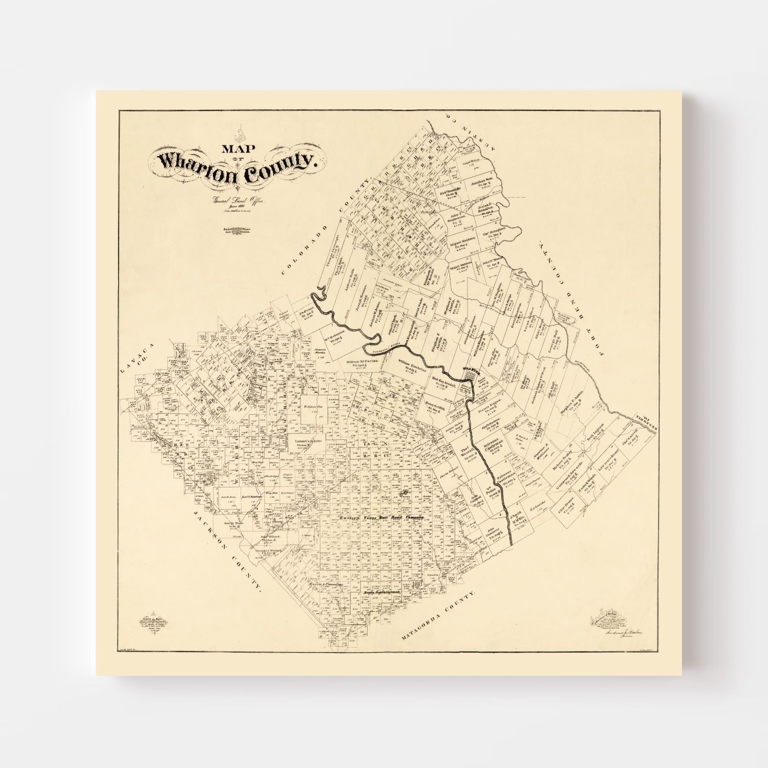 Vintage Map of Wharton County, Texas 1895