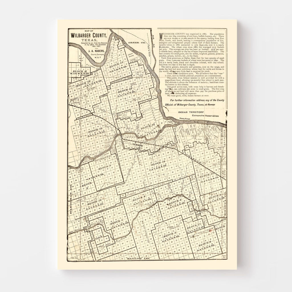 Vintage Map of Wilbarger County, Texas 1887