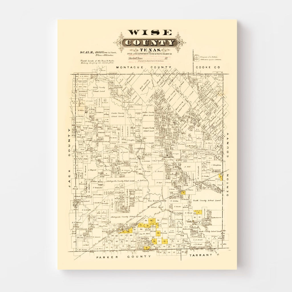 Vintage Map of Wise County, Texas 1870