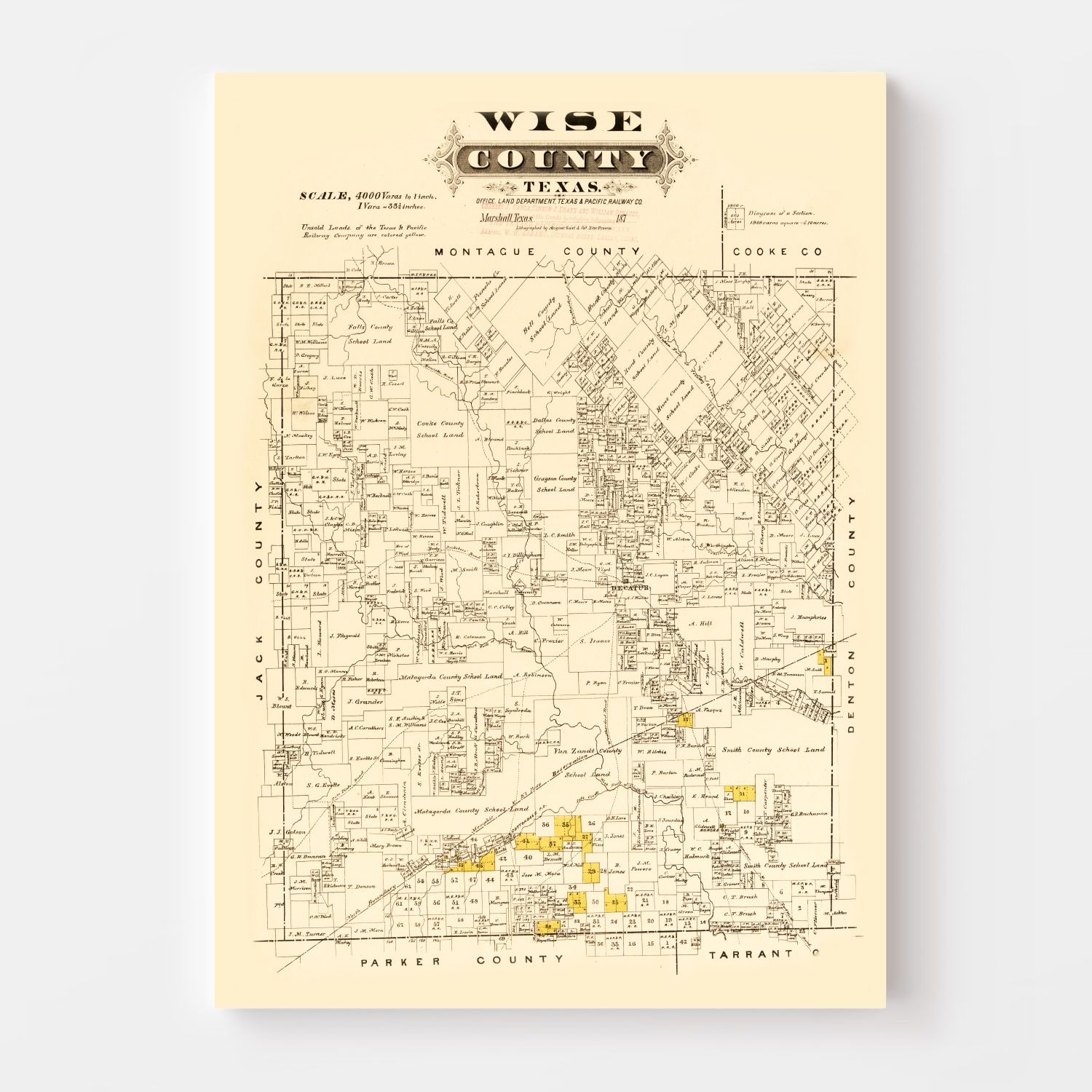Vintage Map of Wise County, Texas 1870