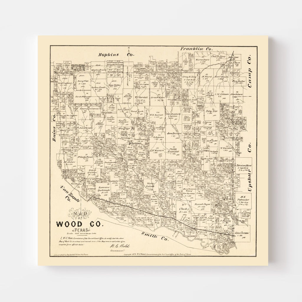 Vintage Map of Wood County, Texas 1879