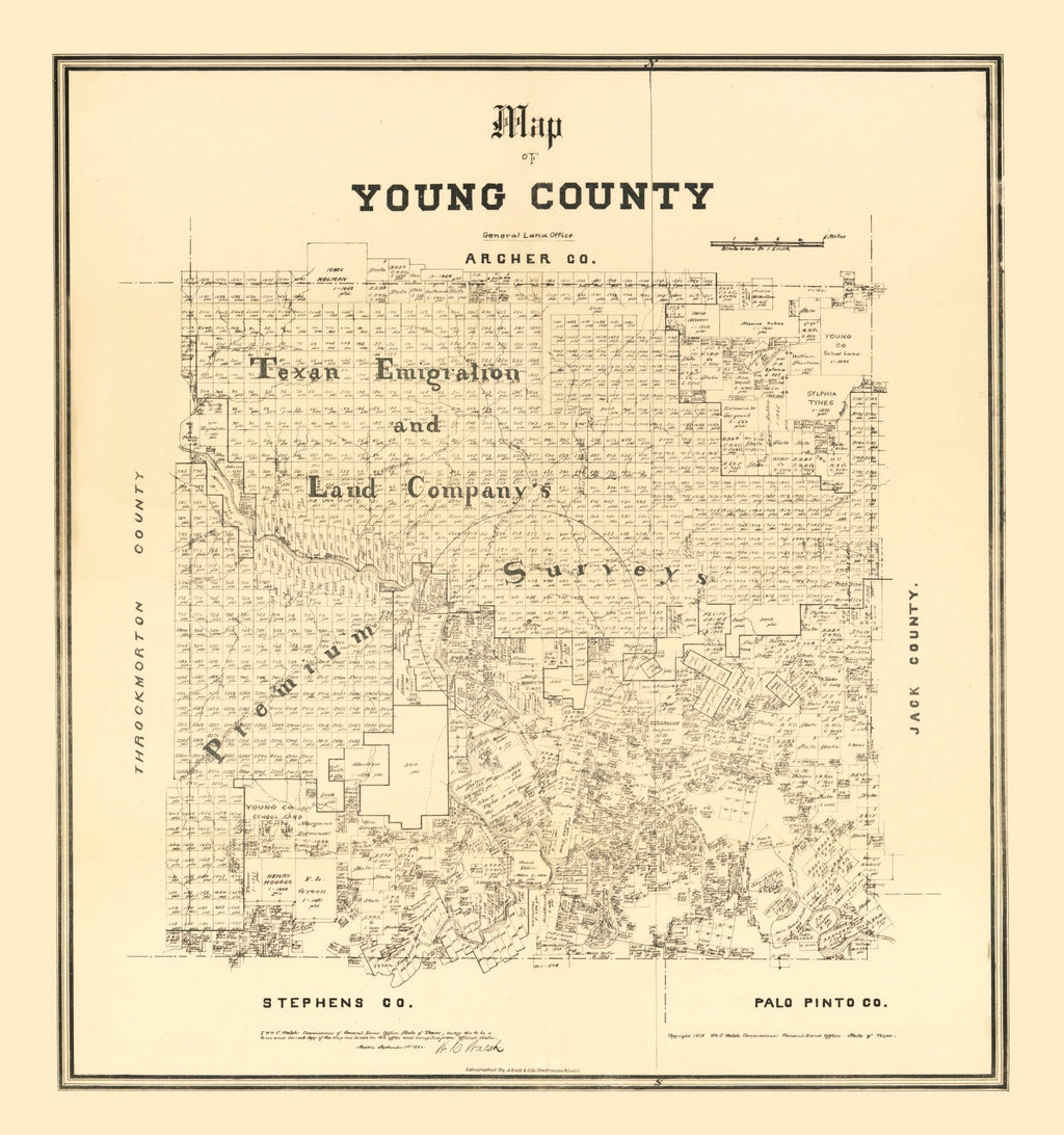 Vintage Map of Young County, Texas 1879