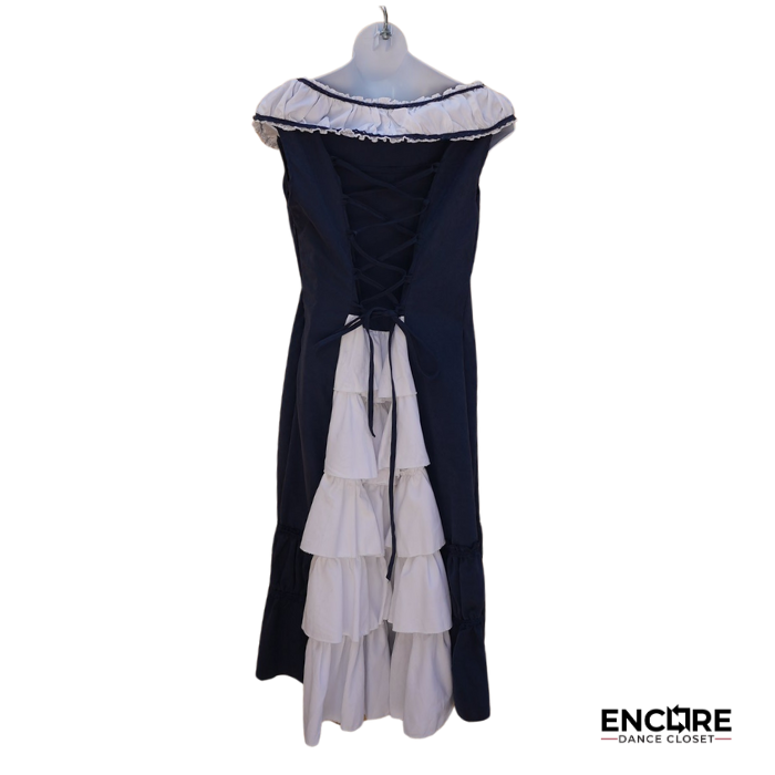 Blue Dress with White Neck and Bow Details