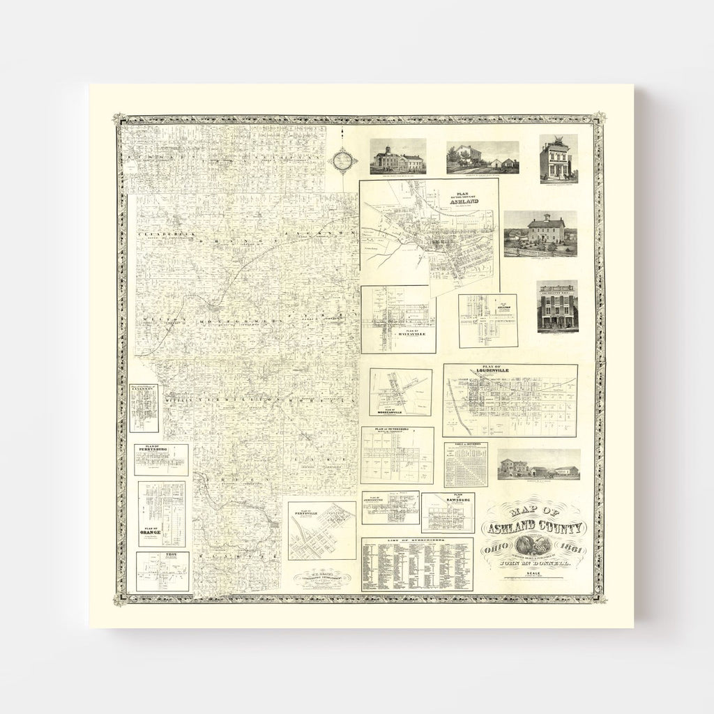 Vintage Map of Ashland County, Ohio 1861