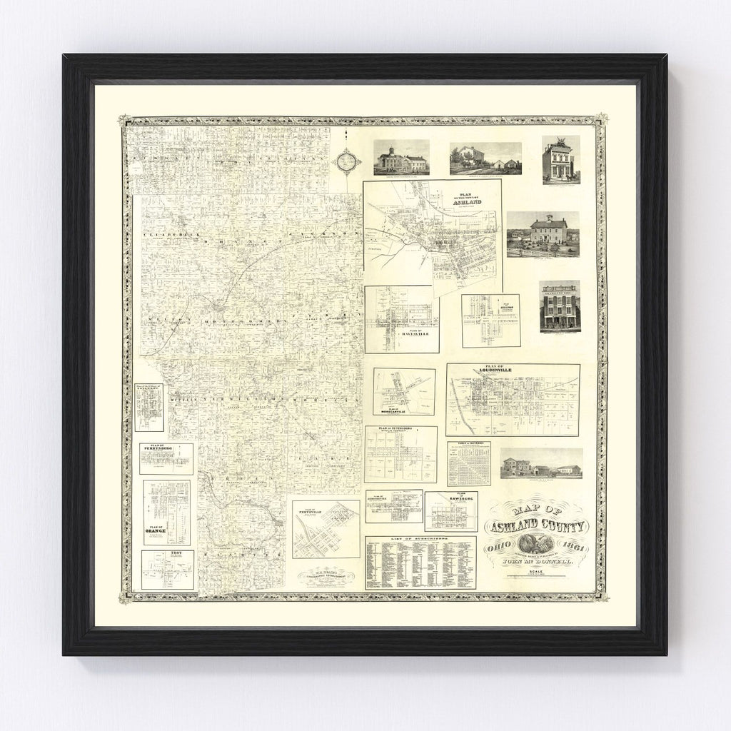 Vintage Map of Ashland County, Ohio 1861