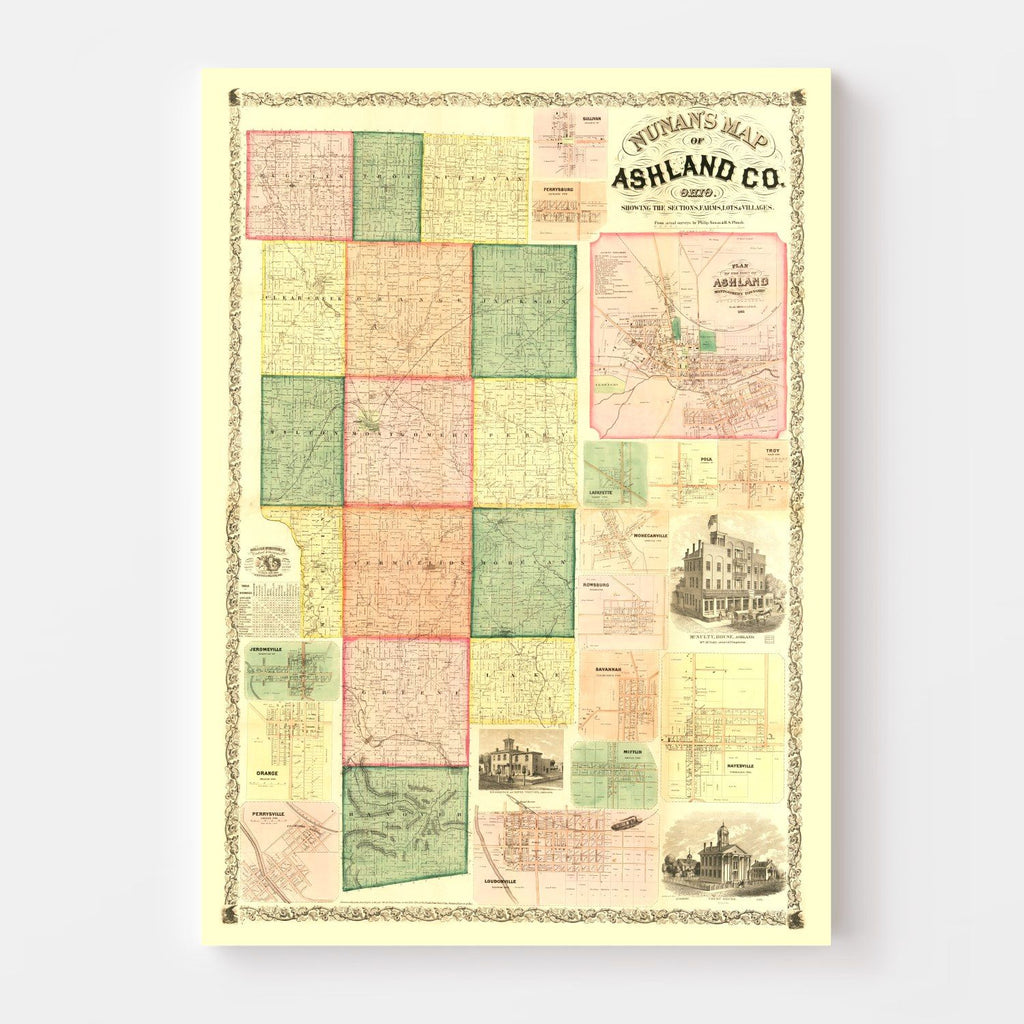 Vintage Map of Ashland County, Ohio 1861