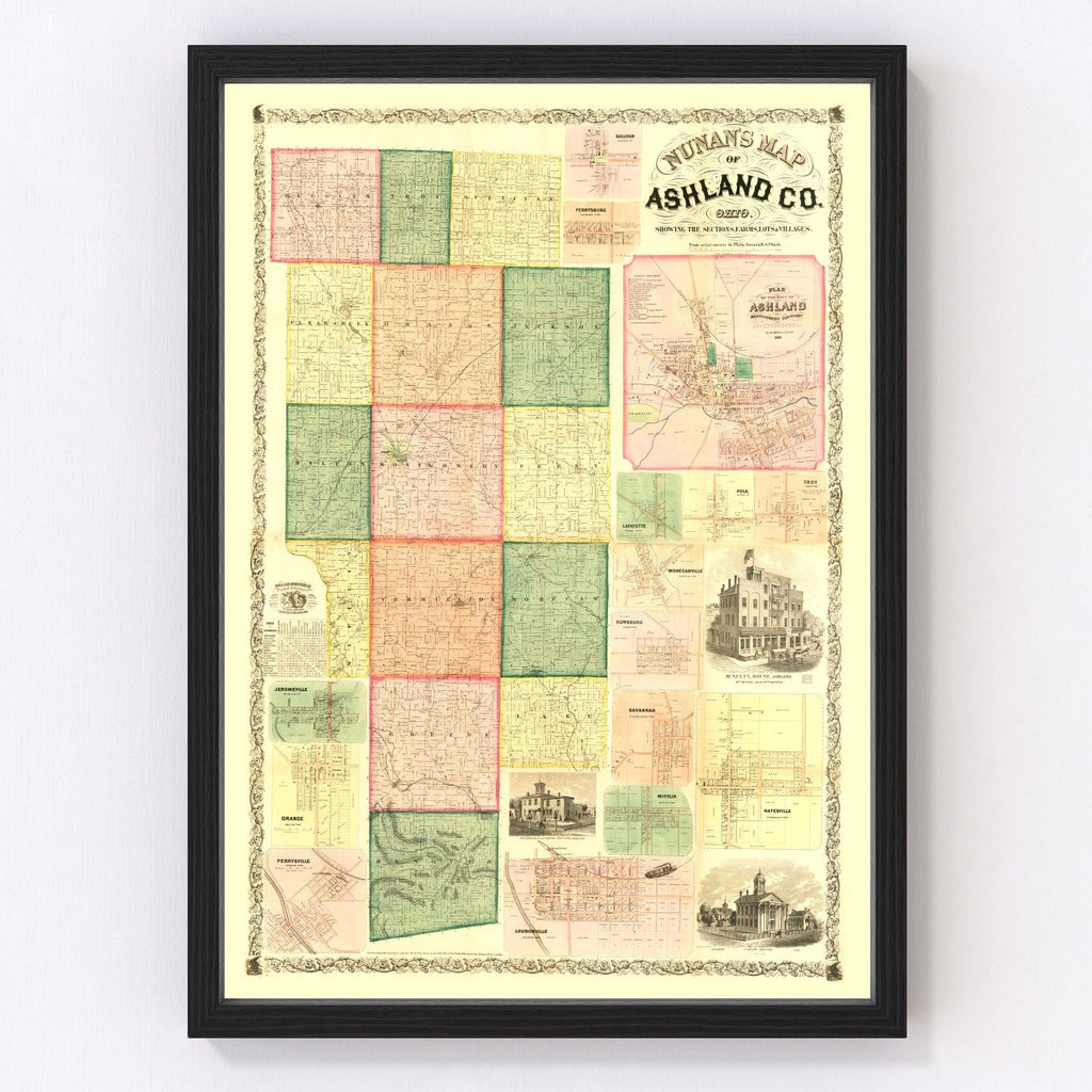 Vintage Map of Ashland County, Ohio 1861