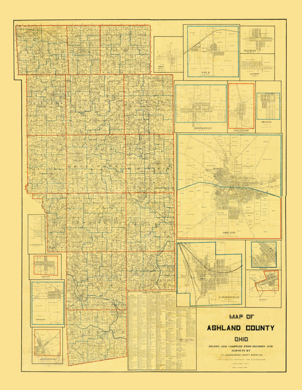 Vintage Map of Ashland County, Ohio 1897