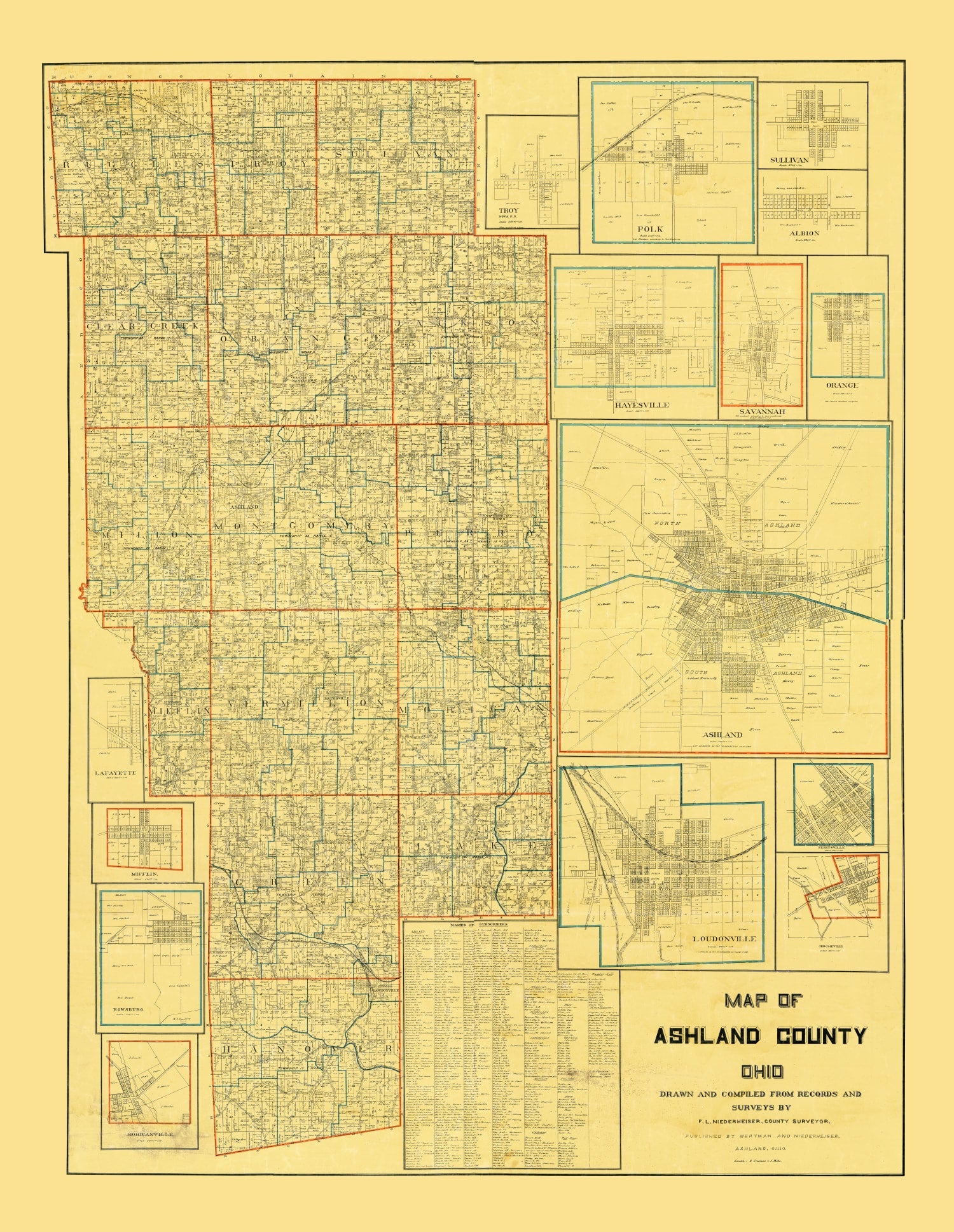 Vintage Map of Ashland County, Ohio 1897