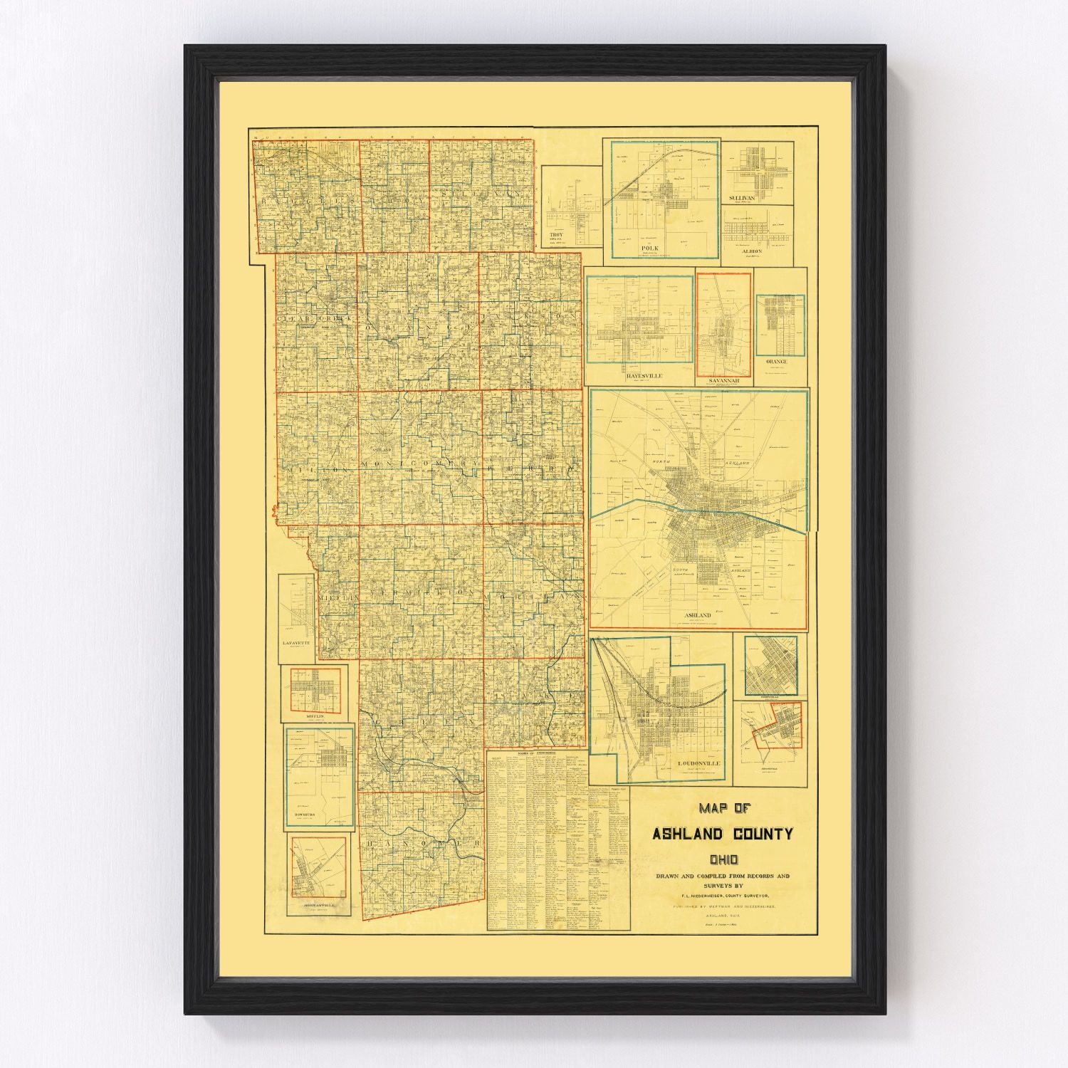 Vintage Map of Ashland County, Ohio 1897