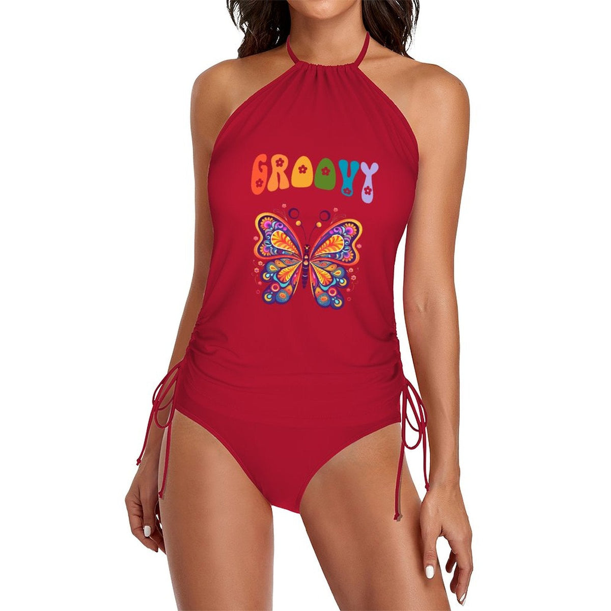 Groovy Butterfly Halter Neck 2-Piece Swimsuit Set for Women (Made in USA)
