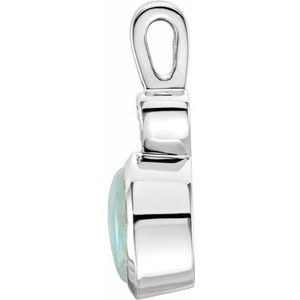 14K White Gold Natural White Opal & .02 CT Natural Diamond Bezel-Set Pendant
