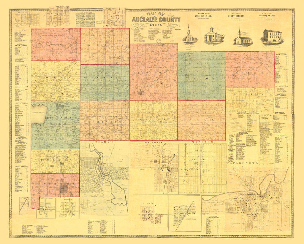 Vintage Map of Auglaize County, Ohio 1860
