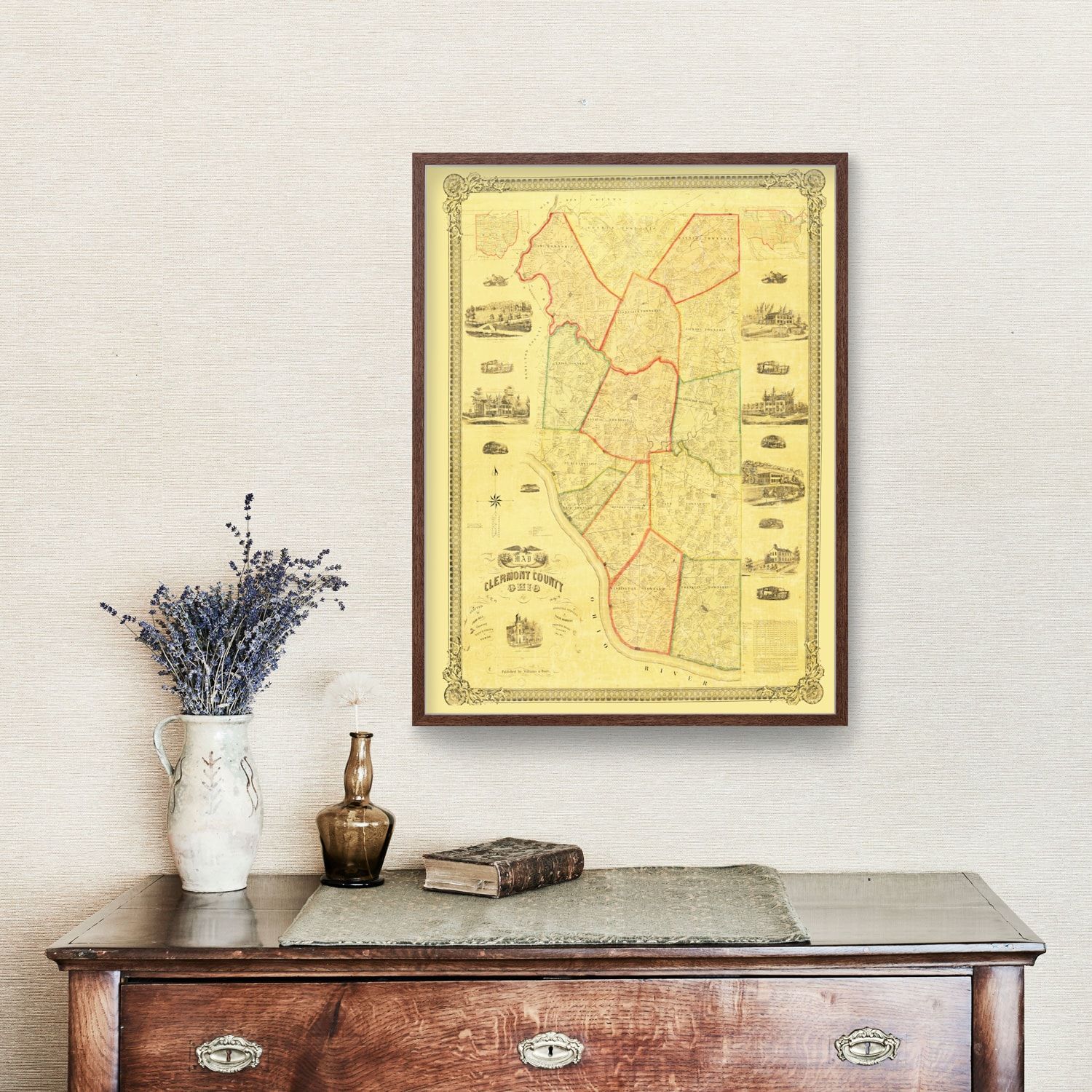 Vintage Map of Clermont County, Ohio 1857