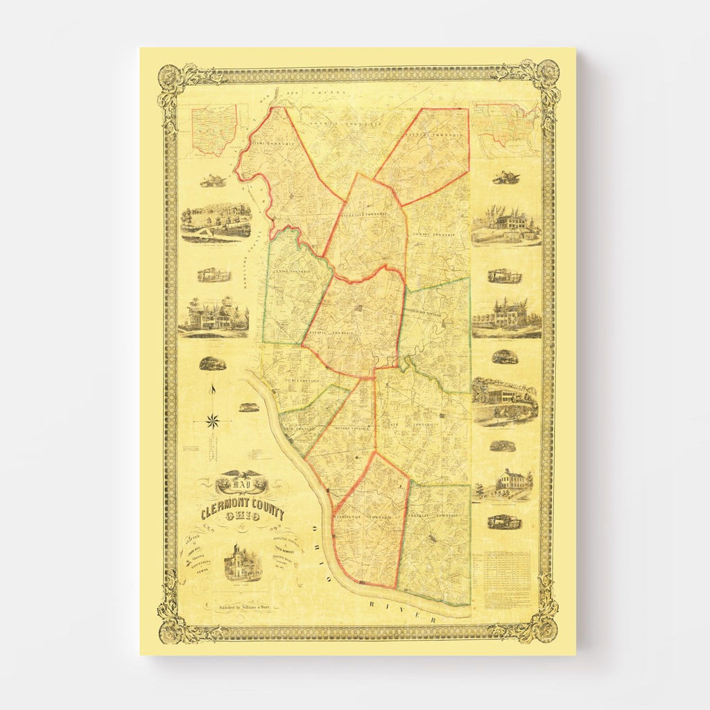 Vintage Map of Clermont County, Ohio 1857