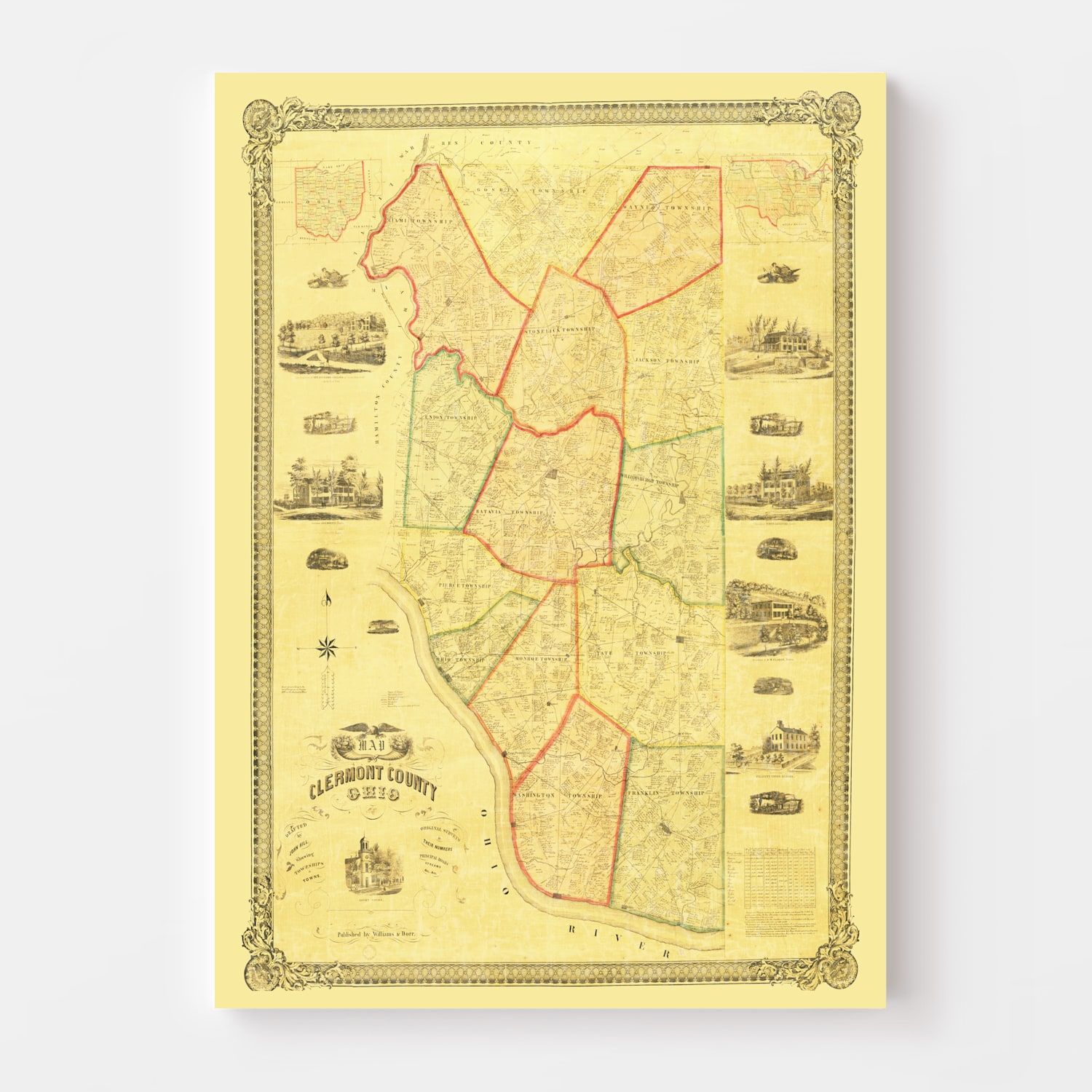 Vintage Map of Clermont County, Ohio 1857
