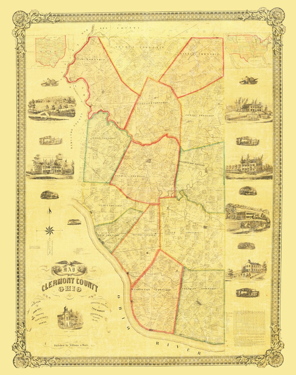Vintage Map of Clermont County, Ohio 1857