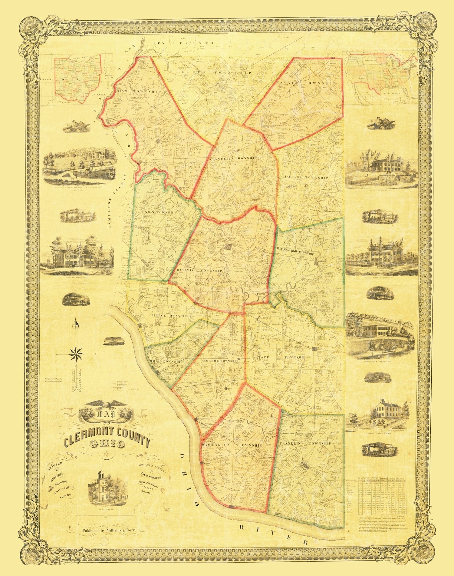 Vintage Map of Clermont County, Ohio 1857