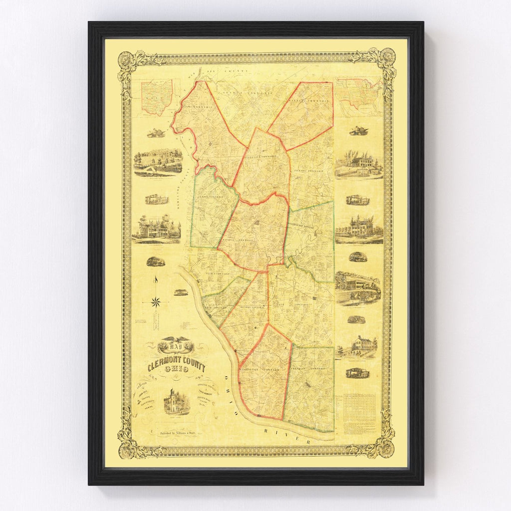 Vintage Map of Clermont County, Ohio 1857
