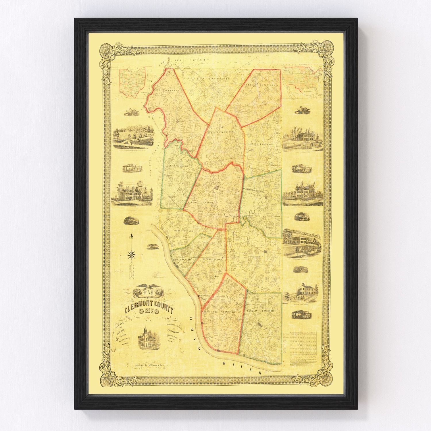 Vintage Map of Clermont County, Ohio 1857