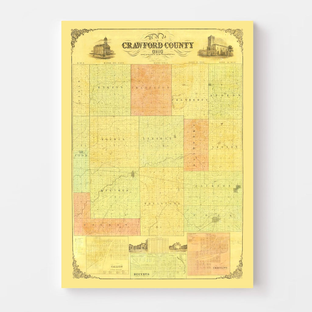 Vintage Map of Crawford County, Ohio 1850