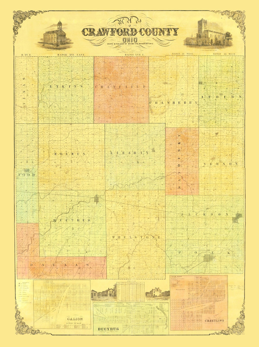 Vintage Map of Crawford County, Ohio 1850