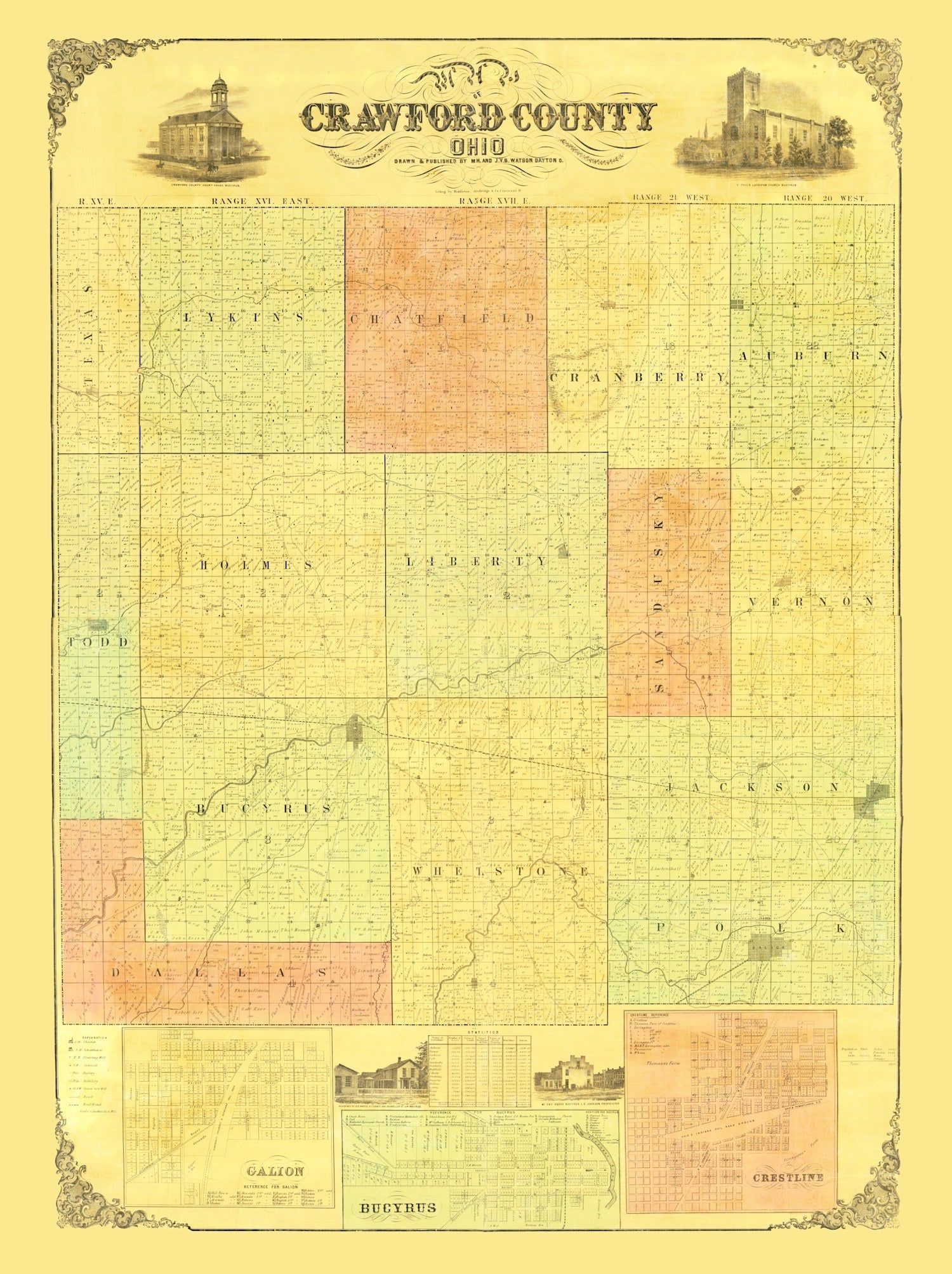 Vintage Map of Crawford County, Ohio 1850