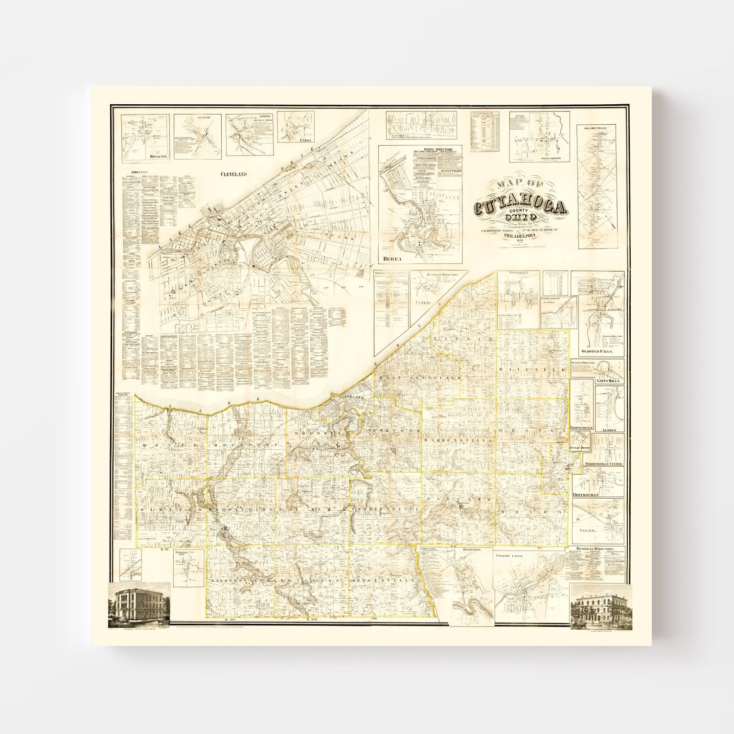 Vintage Map of Cuyahoga County, Ohio 1858