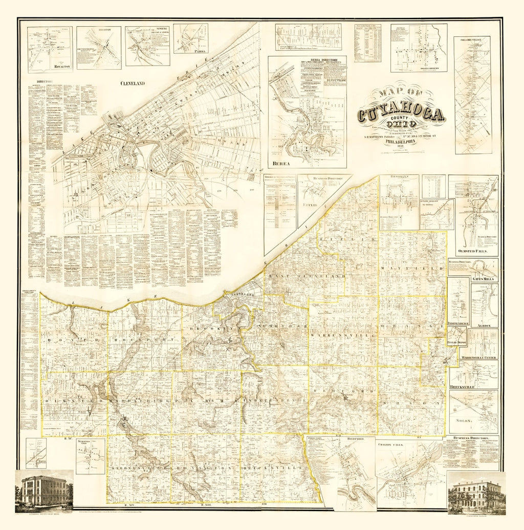 Vintage Map of Cuyahoga County, Ohio 1858