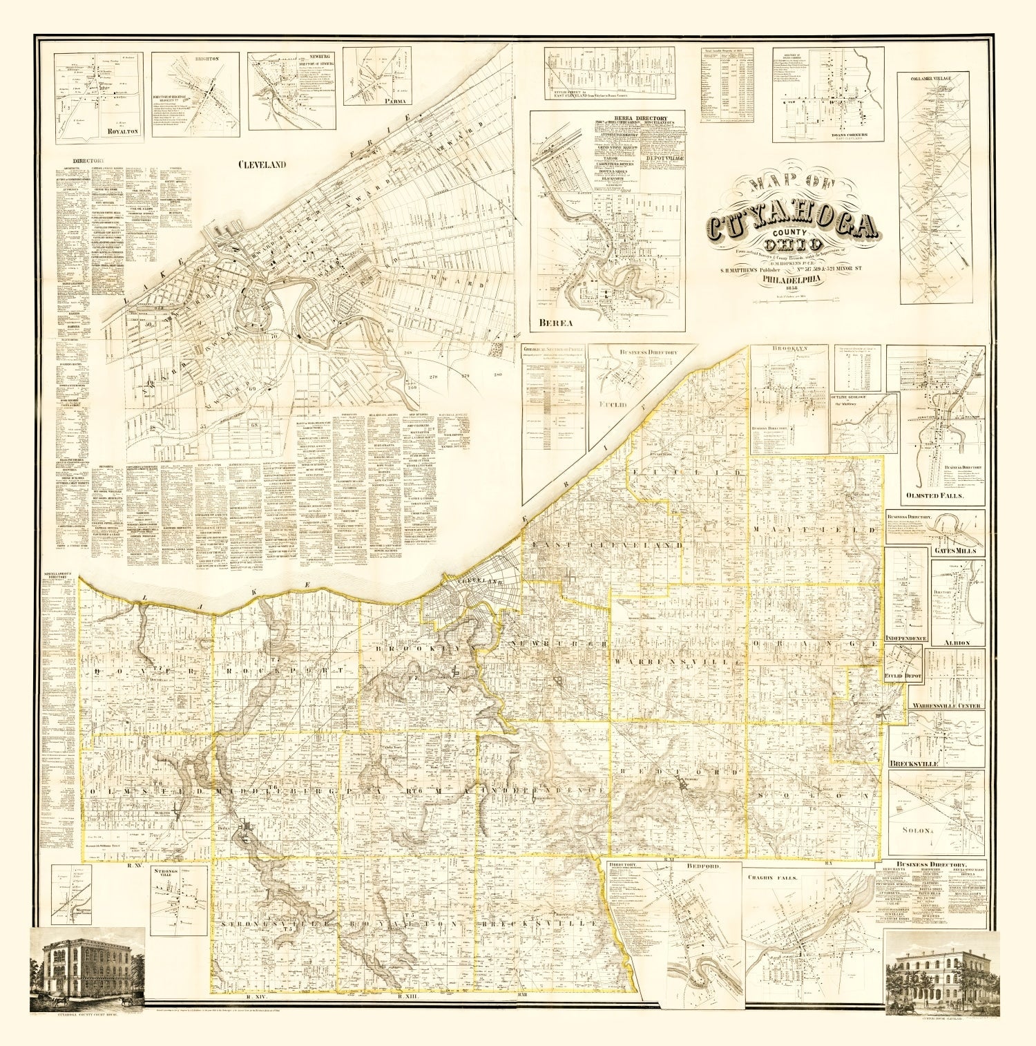Vintage Map of Cuyahoga County, Ohio 1858