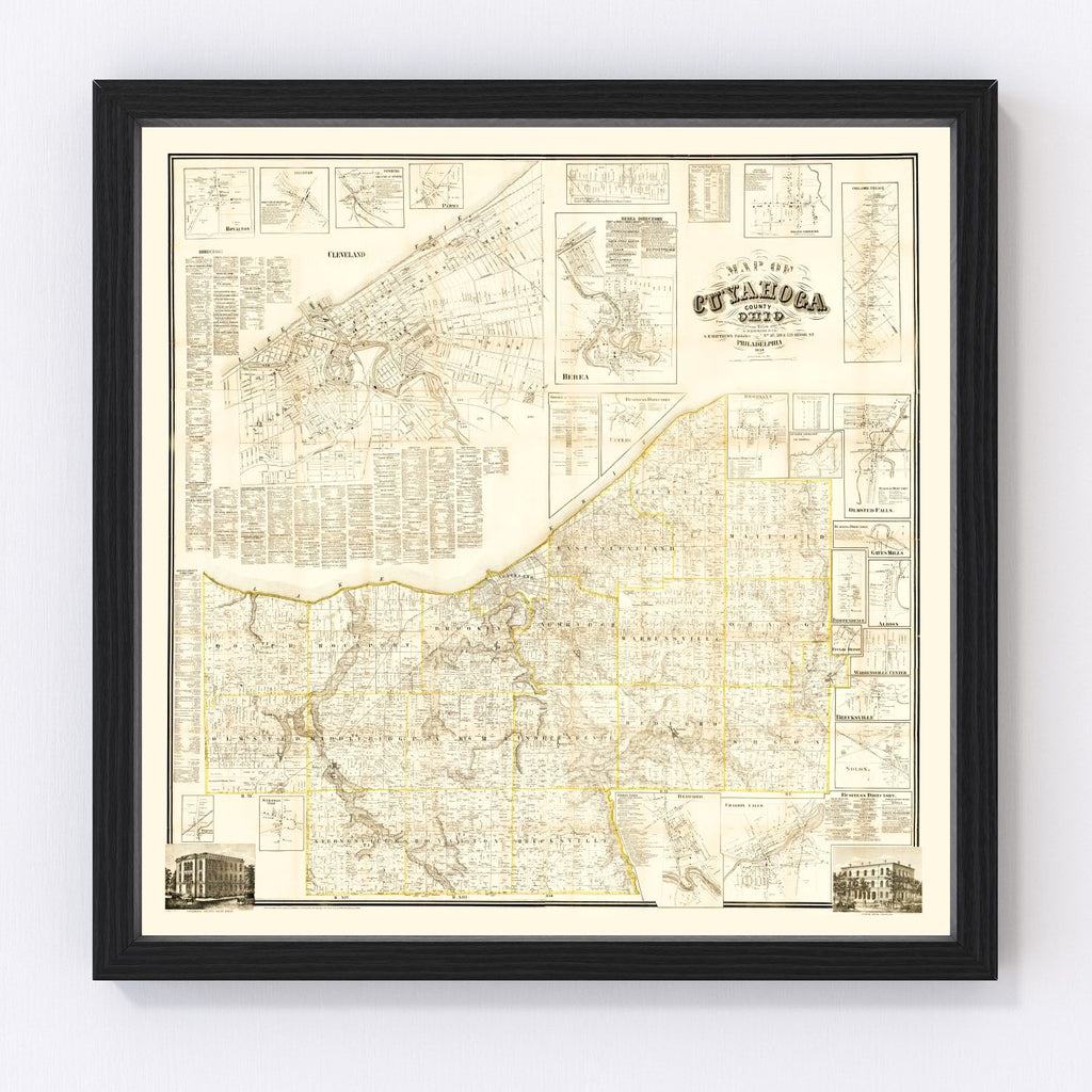 Vintage Map of Cuyahoga County, Ohio 1858