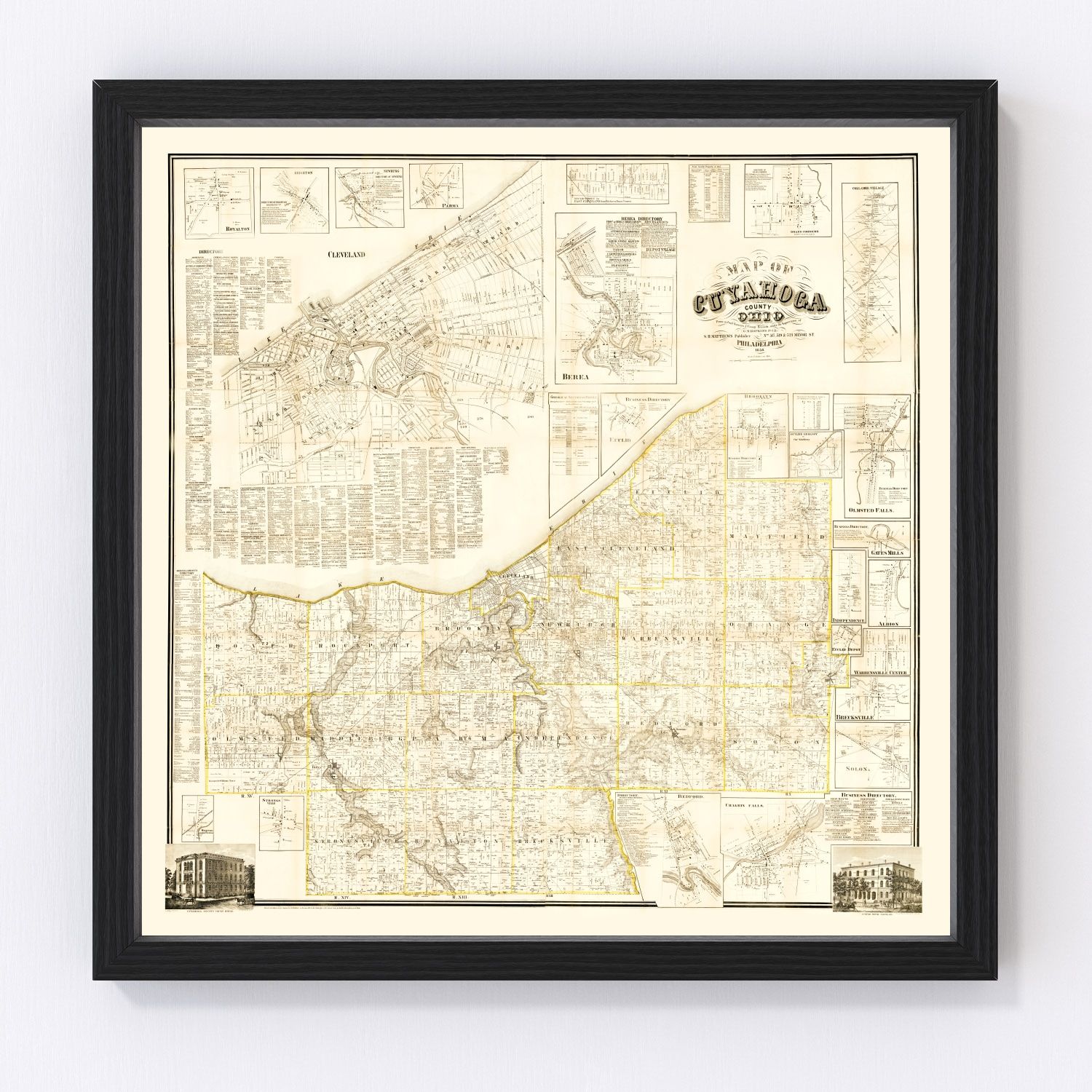 Vintage Map of Cuyahoga County, Ohio 1858