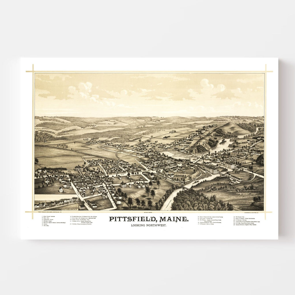 Vintage Map of Pittsfield, Maine 1889