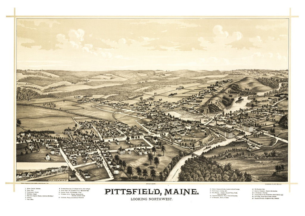 Vintage Map of Pittsfield, Maine 1889