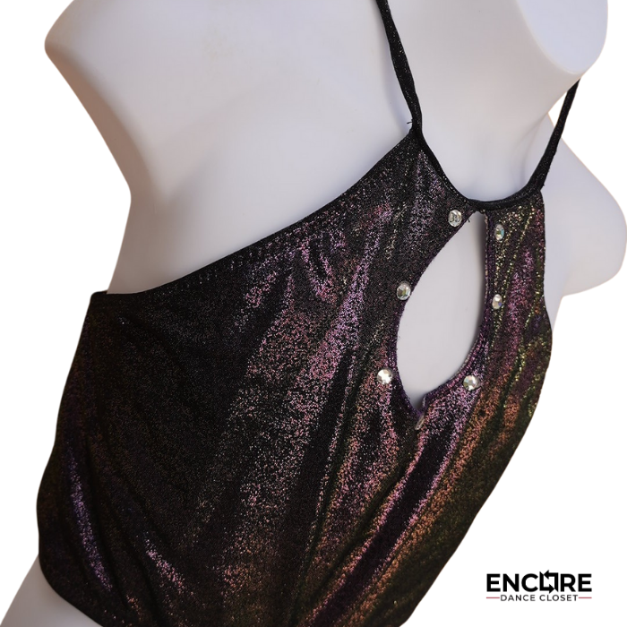 Black and Purple Foil Two-Piece with Keyhole Neckline