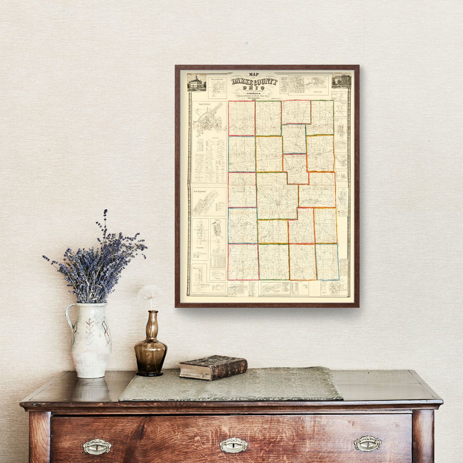 Vintage Map of Darke County, Ohio 1857