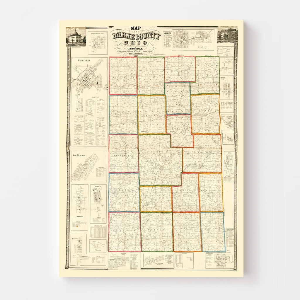 Vintage Map of Darke County, Ohio 1857