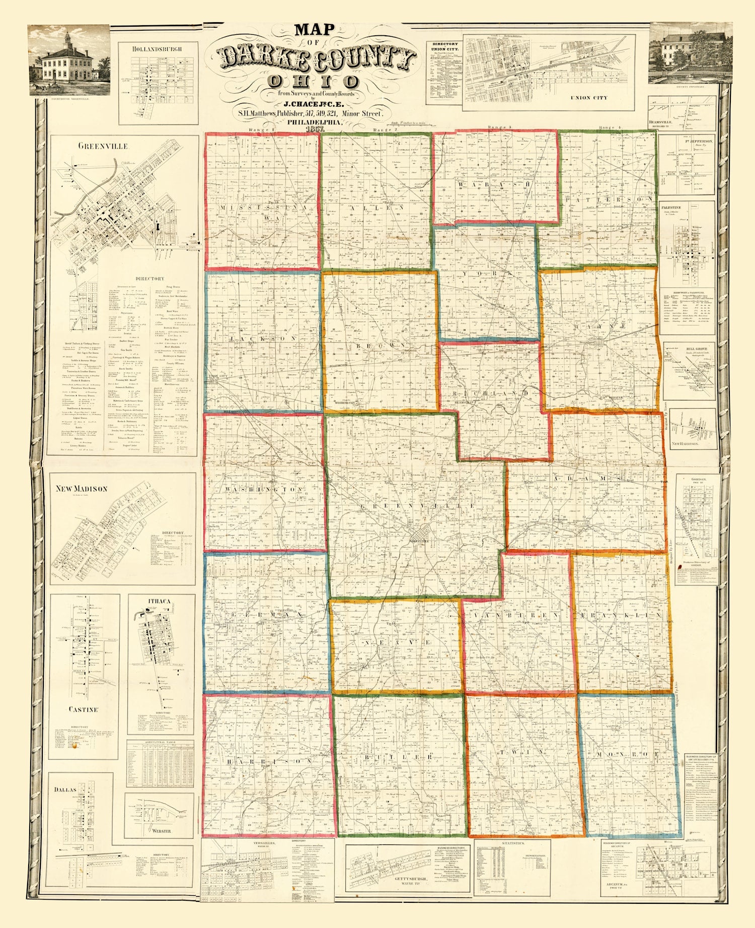 Vintage Map of Darke County, Ohio 1857